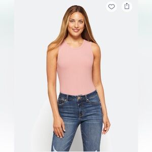 Elegant Pink Ribbed Sleeveless Bodysuit